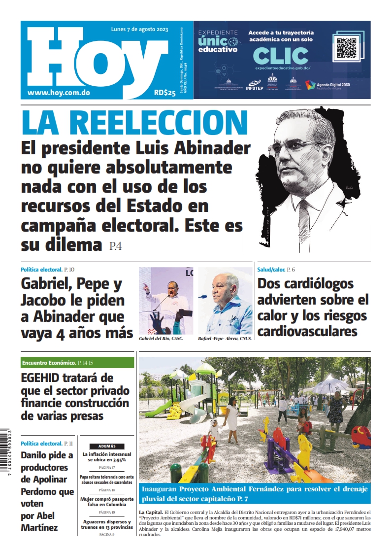 Portada Periódico Hoy, Lunes 07 Agosto, 2023