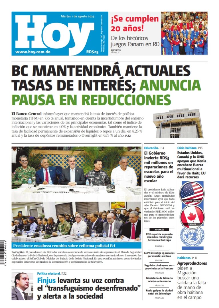Portada Periódico Hoy, Martes 01 Agosto, 2023