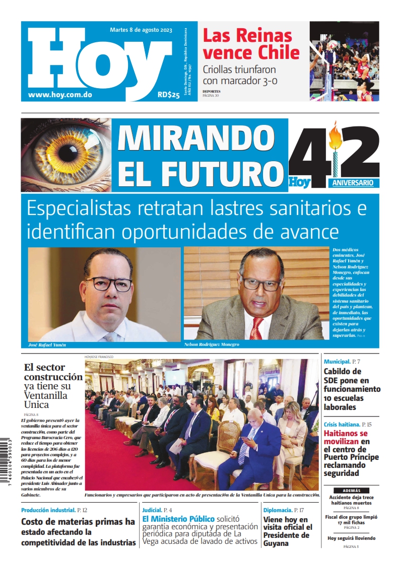 Portada Periódico Hoy, Martes 08 Agosto, 2023