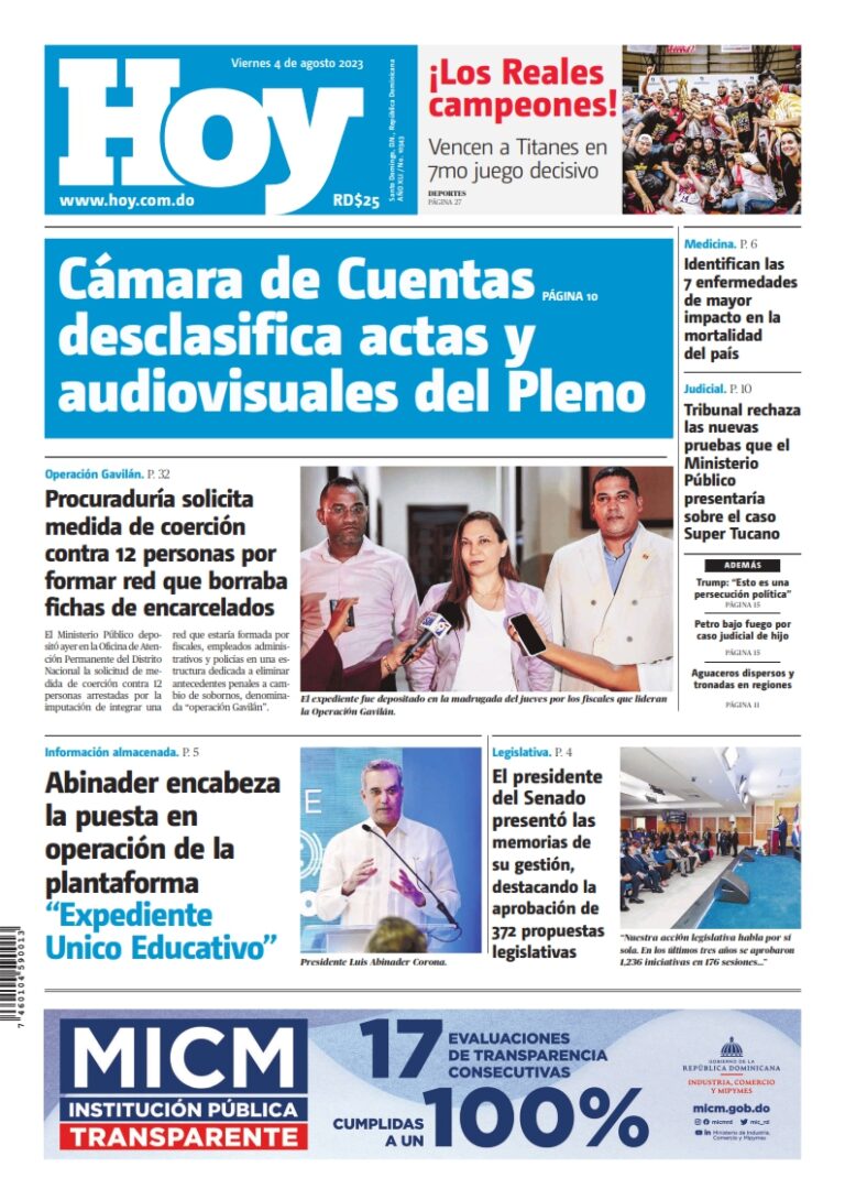 Portada Periódico Hoy, Viernes 04 Agosto, 2023