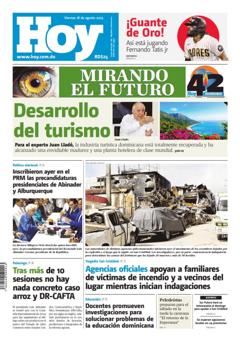 Portada Periódico Hoy, Viernes 18 Agosto, 2023
