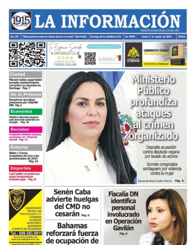 Portada Periódico La Información, Jueves 03 Agosto, 2023