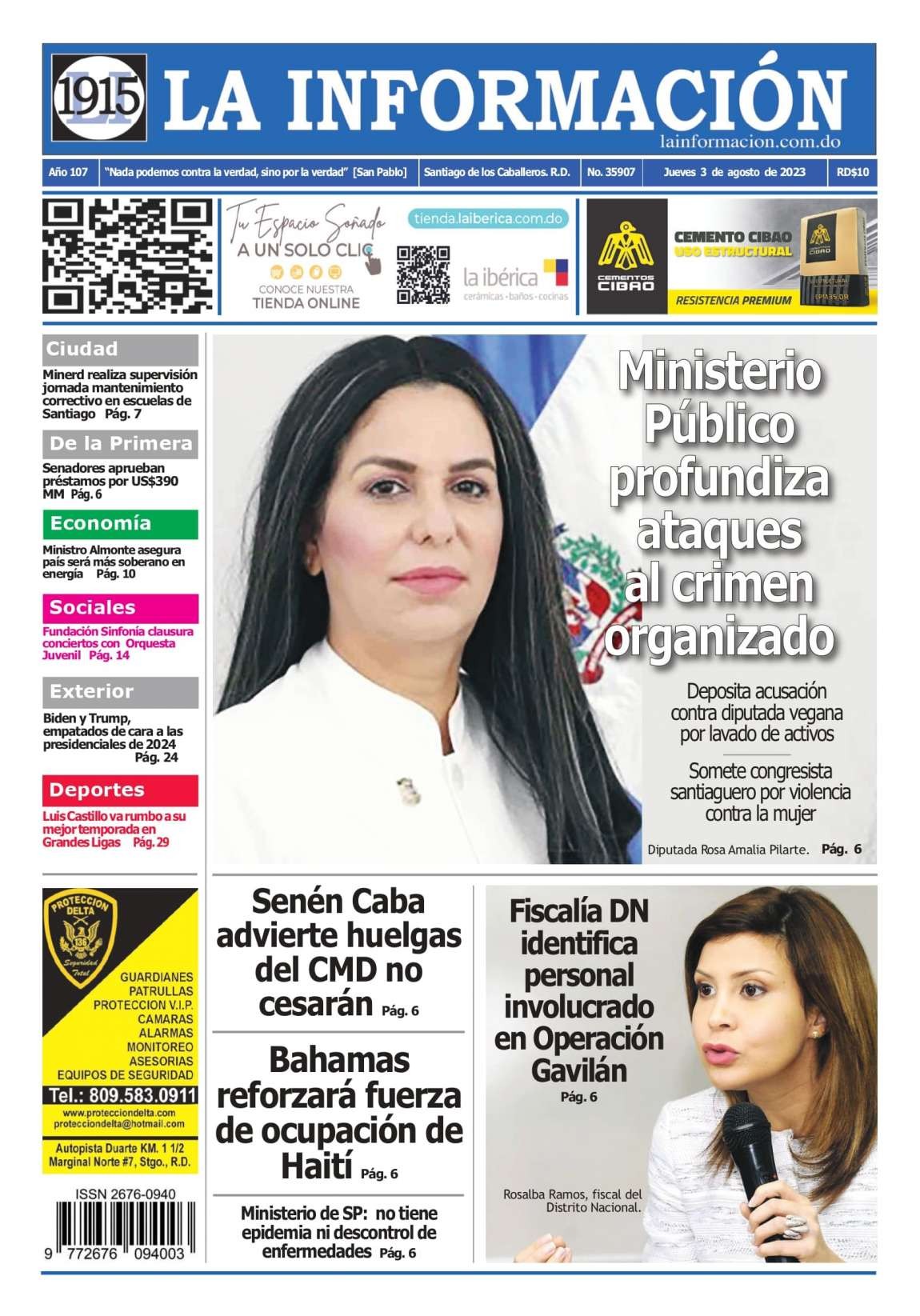 Portada Periódico La Información, Jueves 03 Agosto, 2023