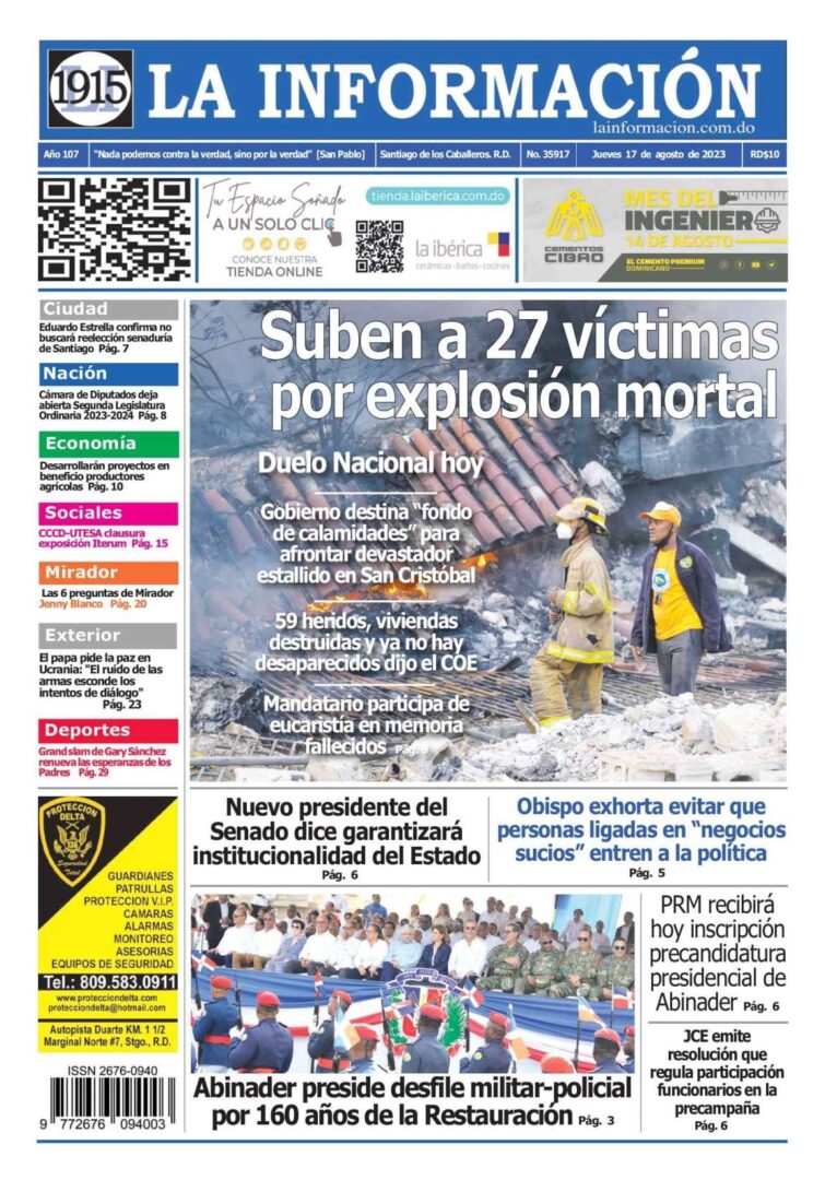 Portada Periódico La Información, Jueves 16 Agosto, 2023