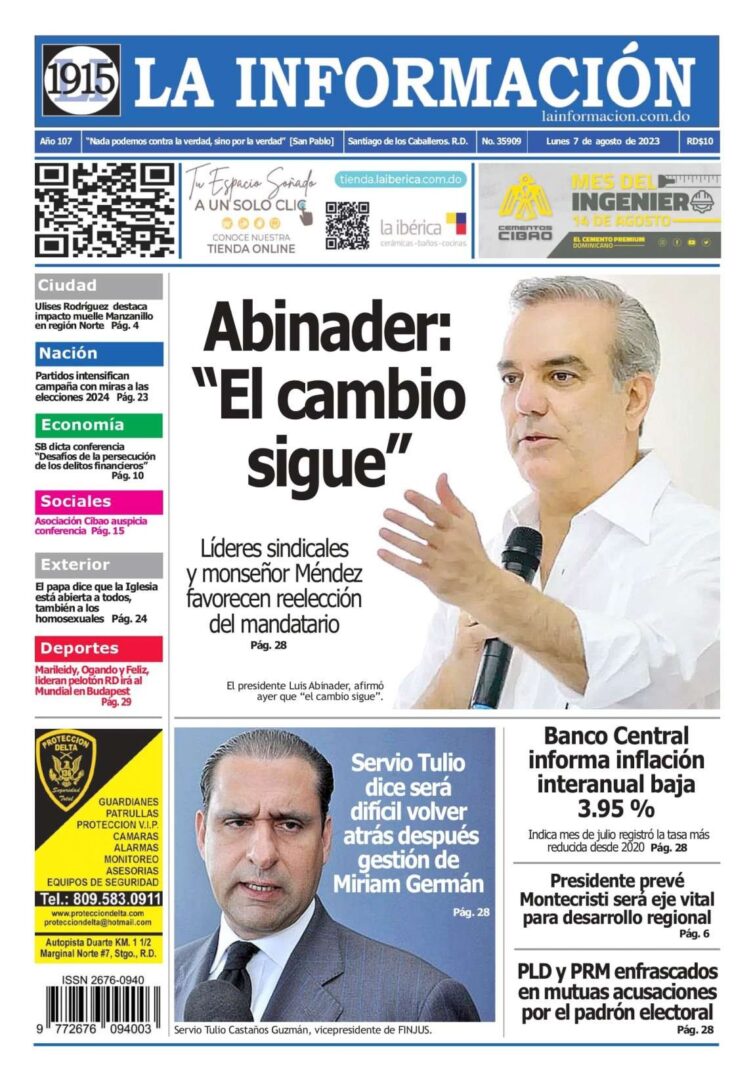 Portada Periódico La Información, Lunes 07 Agosto, 2023