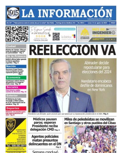 Portada Periódico La Información, Lunes 14 Agosto, 2023