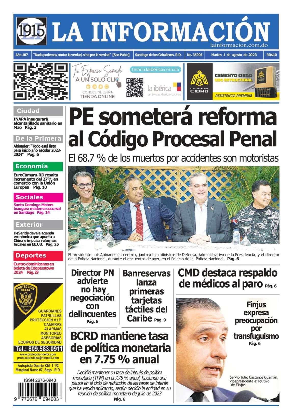 Portada Periódico La Información, Martes 01 Agosto, 2023