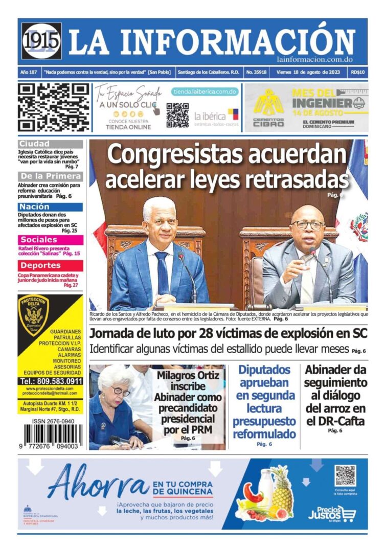 Portada Periódico La Información, Viernes 18 Agosto, 2023