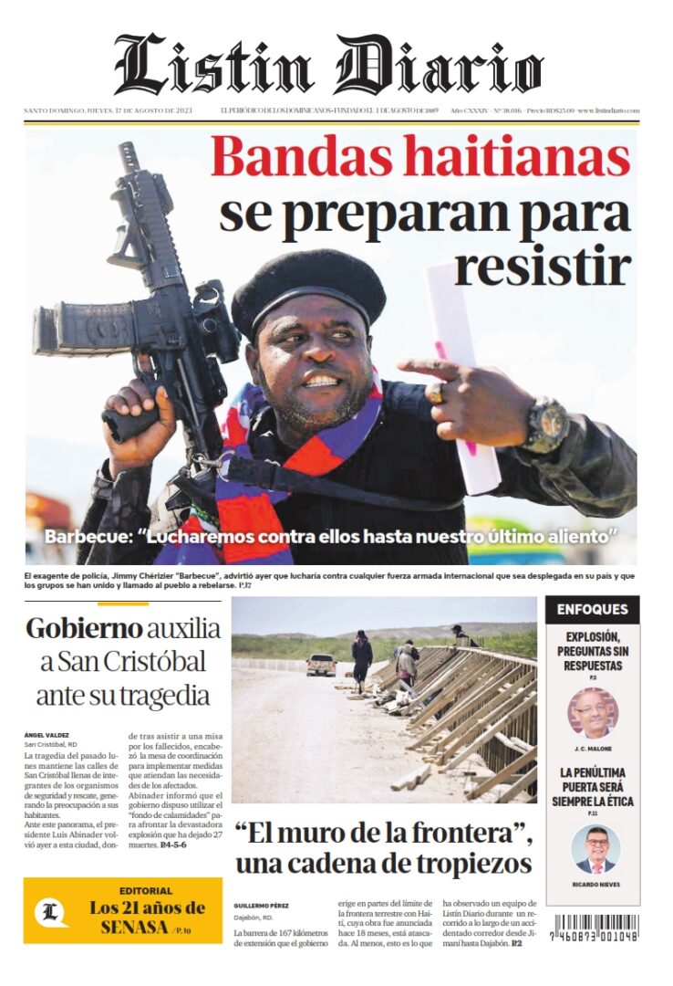 Portada Periódico Listín Diario, Jueves 16 Agosto, 2023