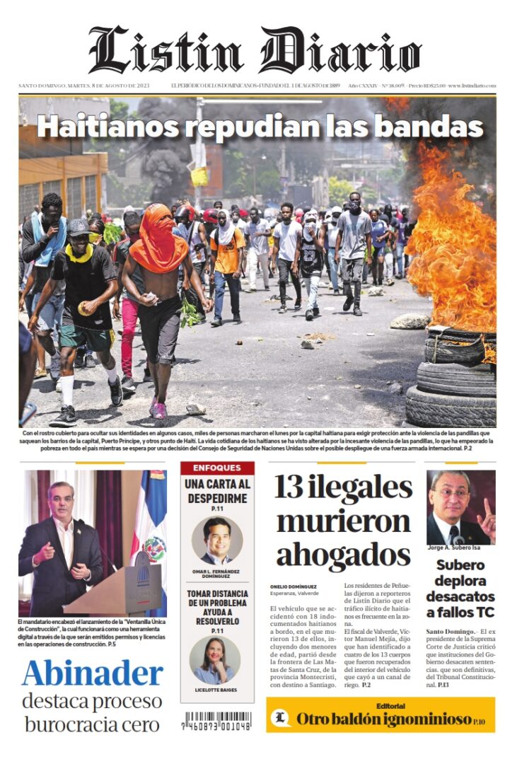 Portada Periódico Listín Diario, Martes 08 Agosto, 2023