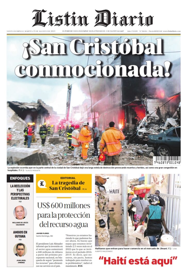 Portada Periódico Listín Diario, Martes 15 Agosto, 2023
