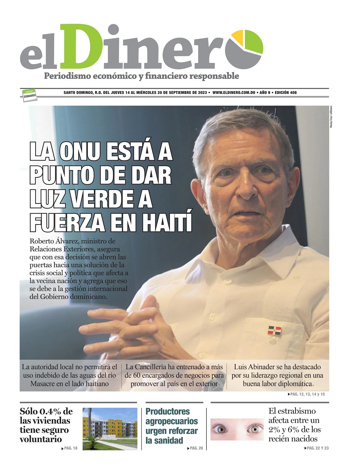Portada Periódico El Dinero, Jueves 14 Septiembre, 2023