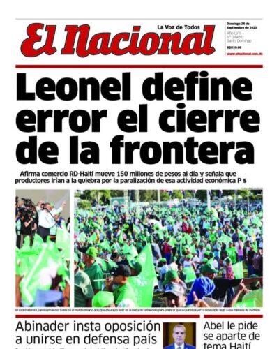 Portada Periódico El Nacional, Domingo 24 Septiembre, 2023