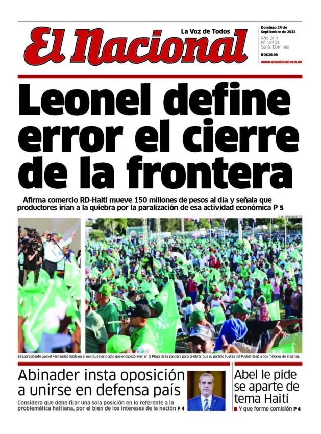 Portada Periódico El Nacional, Domingo 24 Septiembre, 2023
