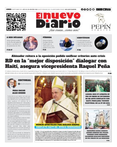 Portada Periódico El Nuevo Diario, Lunes 25 Septiembre, 2023