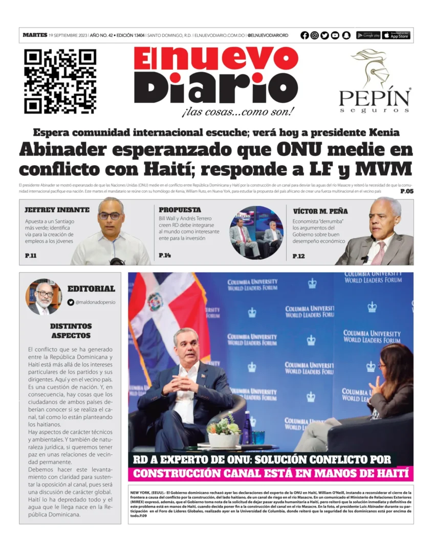 Portada Periódico El Nuevo Diario, Martes 19 Septiembre, 2023