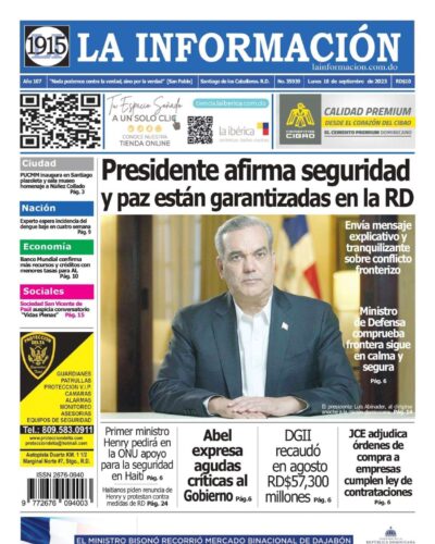 Portada Periódico La Información, Lunes 18 Septiembre, 2023