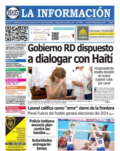 Portada Periódico La Información, Lunes 25 Septiembre, 2023