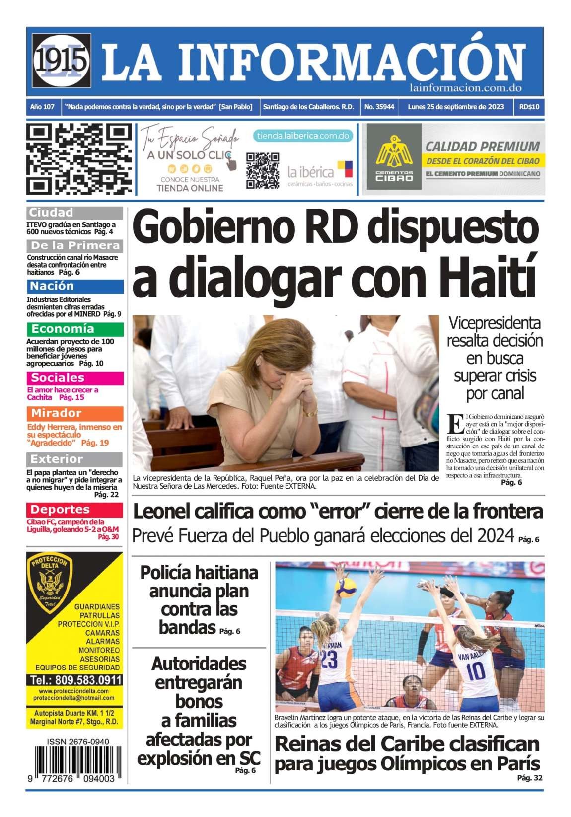 Portada Periódico La Información, Lunes 25 Septiembre, 2023