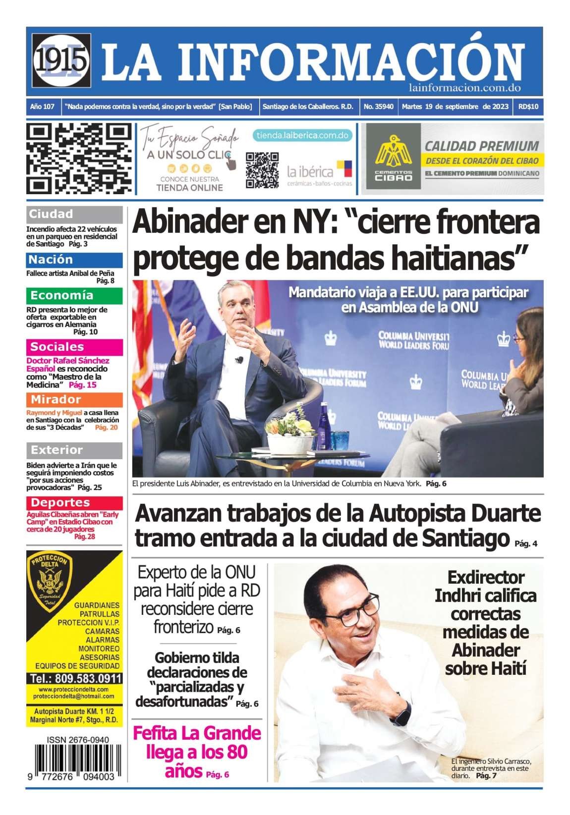 Portada Periódico La Información, Martes 19 Septiembre, 2023