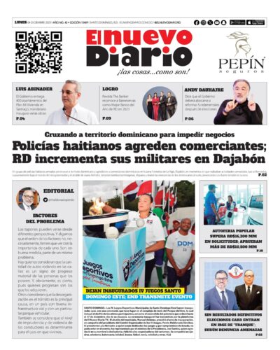 Portada Periódico El Nuevo Diario, Lunes 04 Diciembre, 2023
