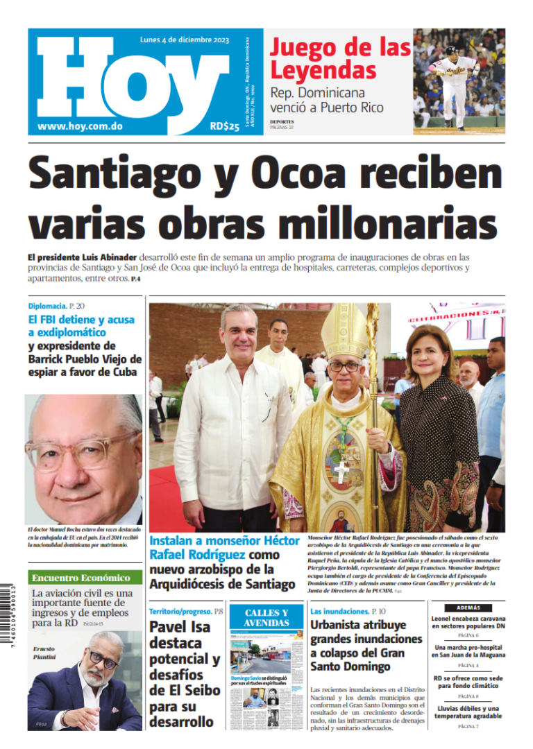 Portada Periódico Hoy, Lunes 04 Diciembre, 2023