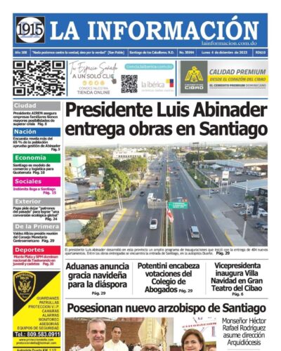 Portada Periódico La Información, Lunes 04 Diciembre, 2023