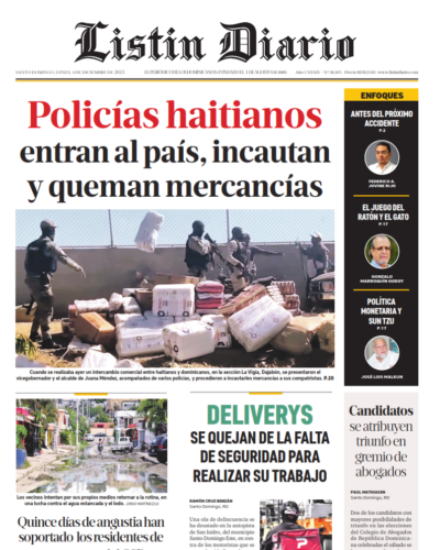 Portada Periódico Listín Diario, Lunes 04 Diciembre, 2023