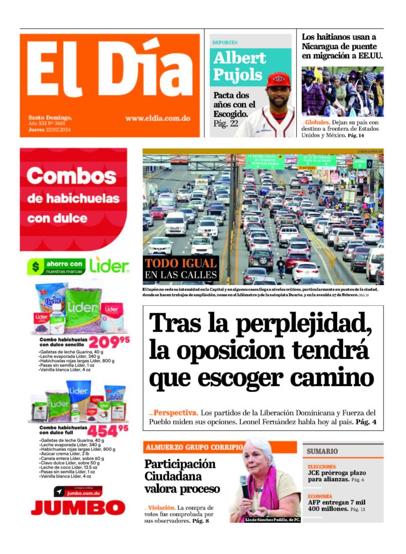 Portada Periódico El Día, Jueves 22 Febrero, 2024