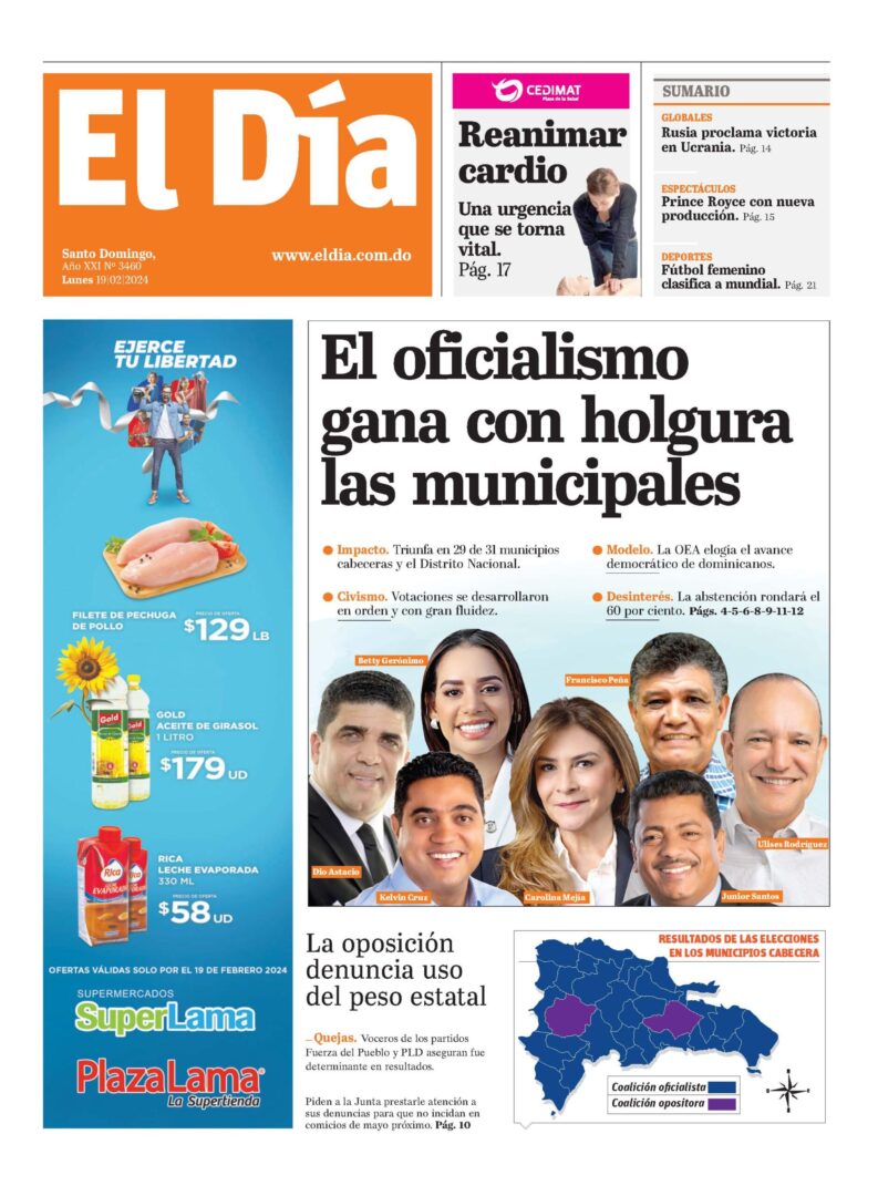 Portada Periódico El Día, Lunes 19 Febrero, 2024