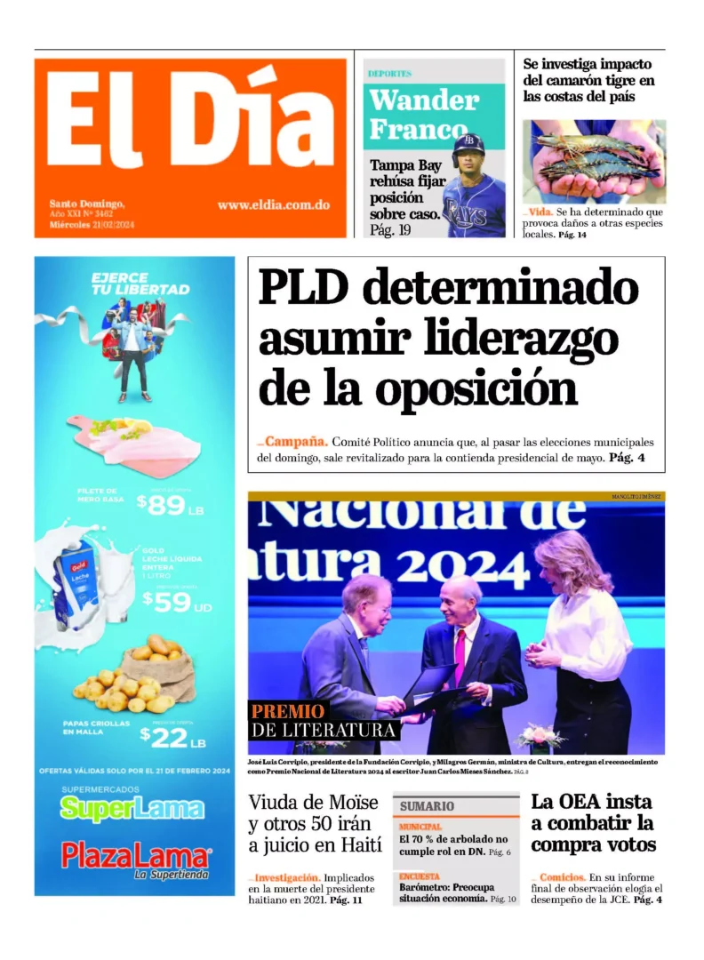 Portada Periódico El Día, Miércoles 21 Febrero, 2024