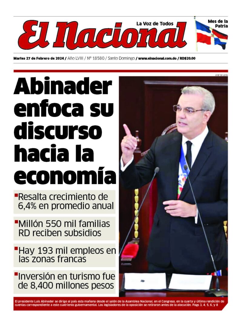 Portada Periódico El Nacional, Martes 27 Febrero, 2024