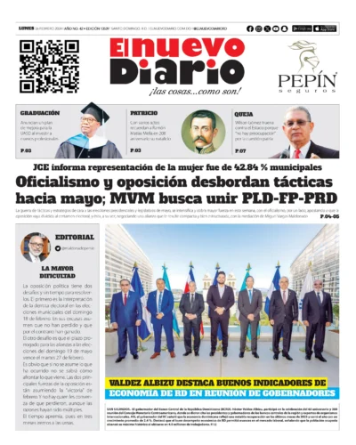 Portada Periódico El Nuevo Diario, Lunes 26 Febrero, 2024