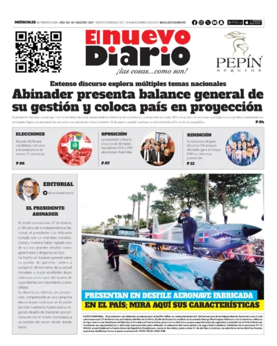 Portada Periódico El Nuevo Diario, Miércoles 28 Febrero, 2024