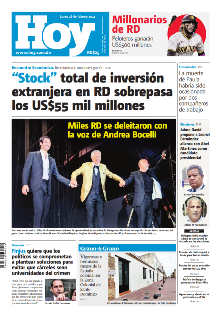 Portada Periódico Hoy, Lunes 26 Febrero, 2024
