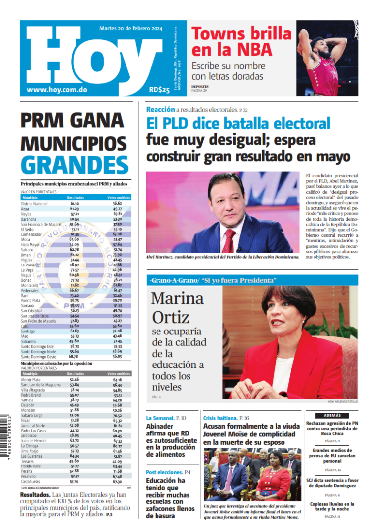 Portada Periódico Hoy, Martes 20 Febrero, 2024