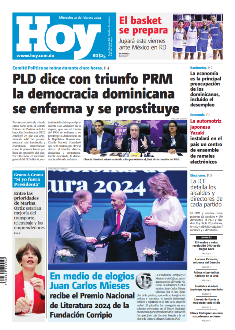 Portada Periódico Hoy, Miércoles 21 Febrero, 2024