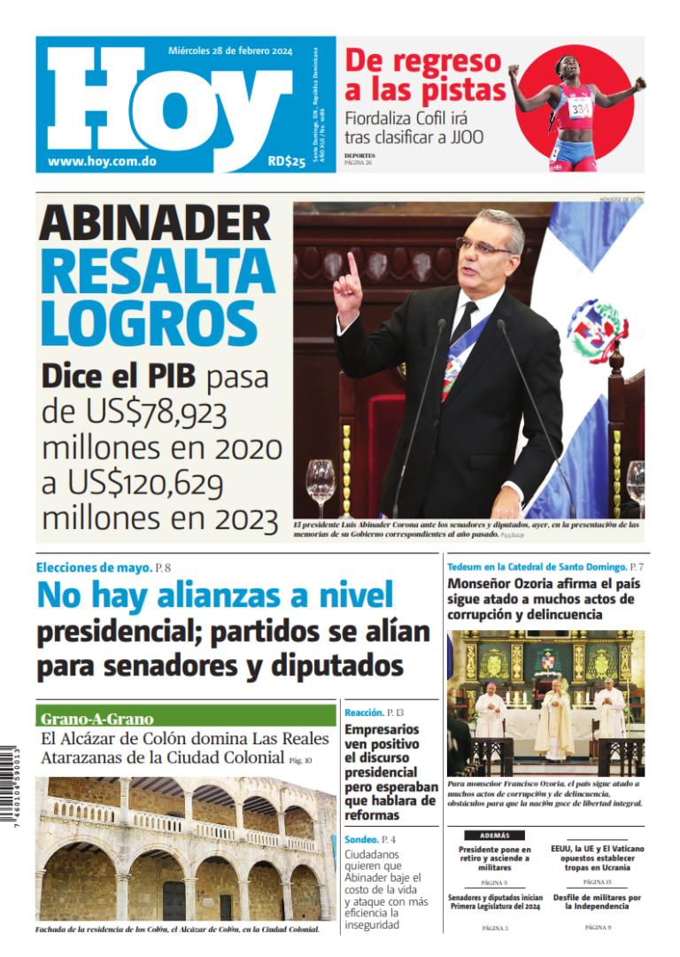 Portada Periódico Hoy, Miércoles 28 Febrero, 2024