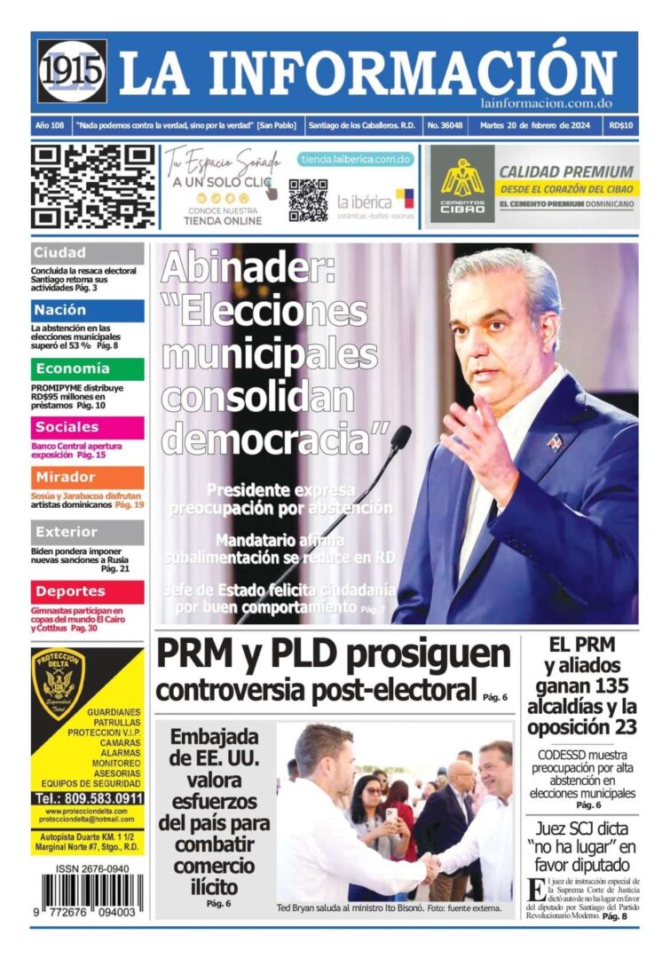 Portada Periódico La Información, Martes 20 Febrero, 2024