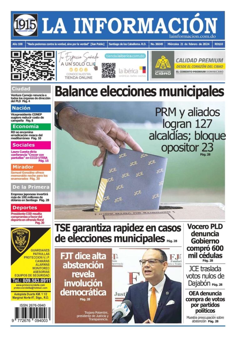 Portada Periódico La Información, Miércoles 21 Febrero, 2024