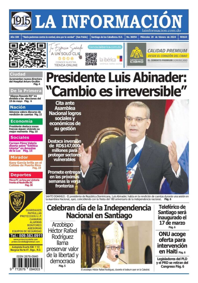 Portada Periódico La Información, Miércoles 28 Febrero, 2024