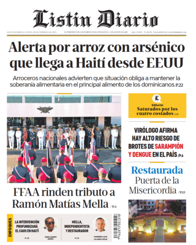 Portada Periódico Listín Diario, Lunes 26 Febrero, 2024