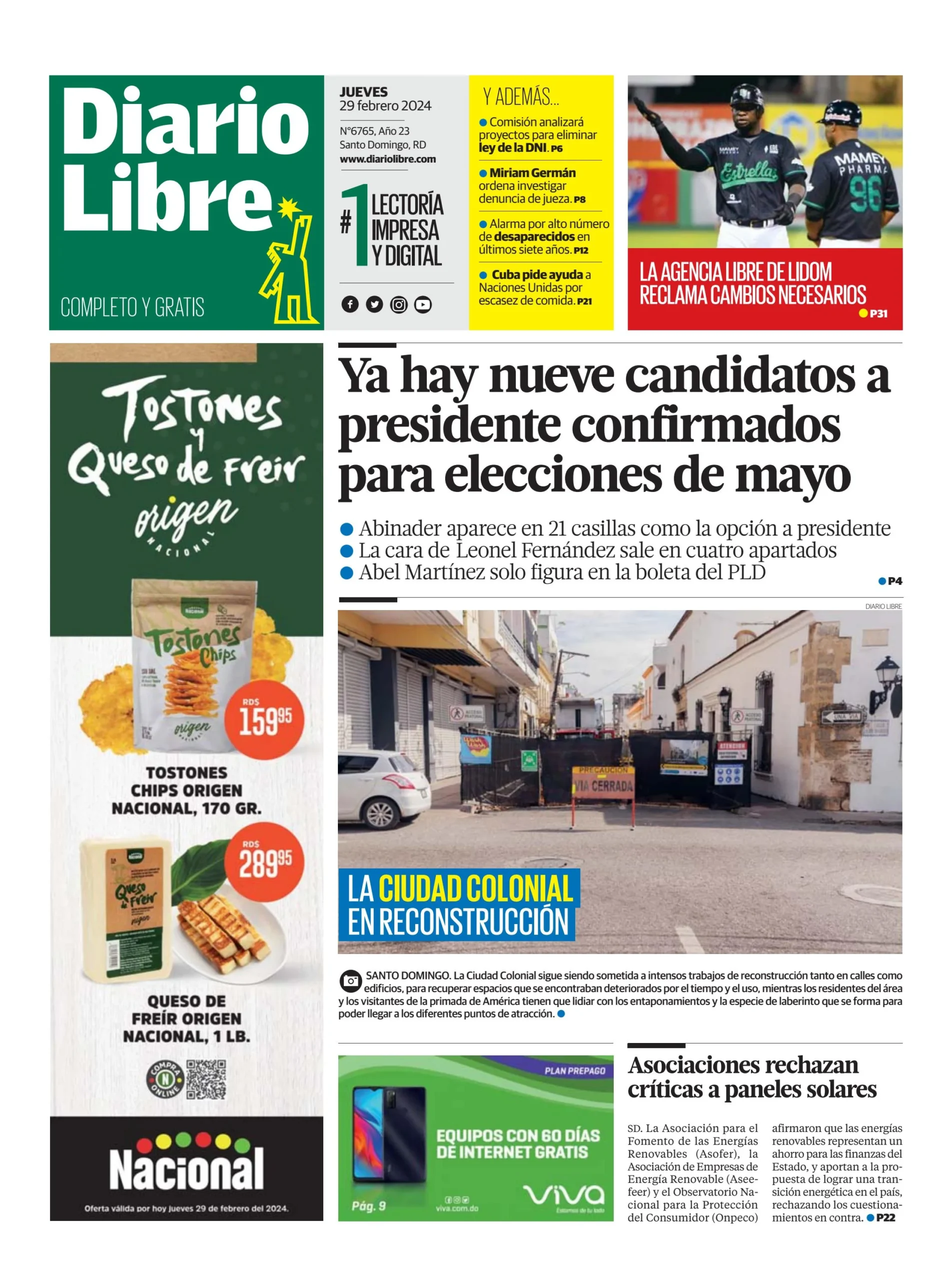 Portada Periódico Diario Libre, Lunes 04 Marzo, 2024