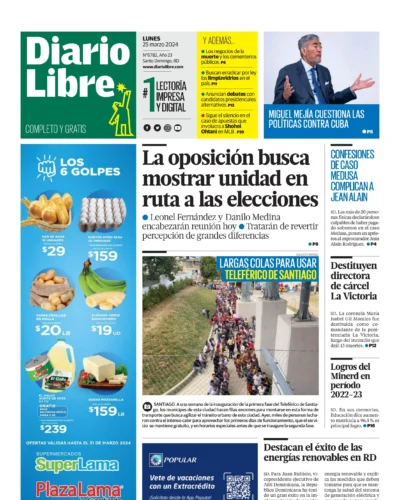 Portada Periódico Diario Libre, Lunes 25 Marzo, 2024