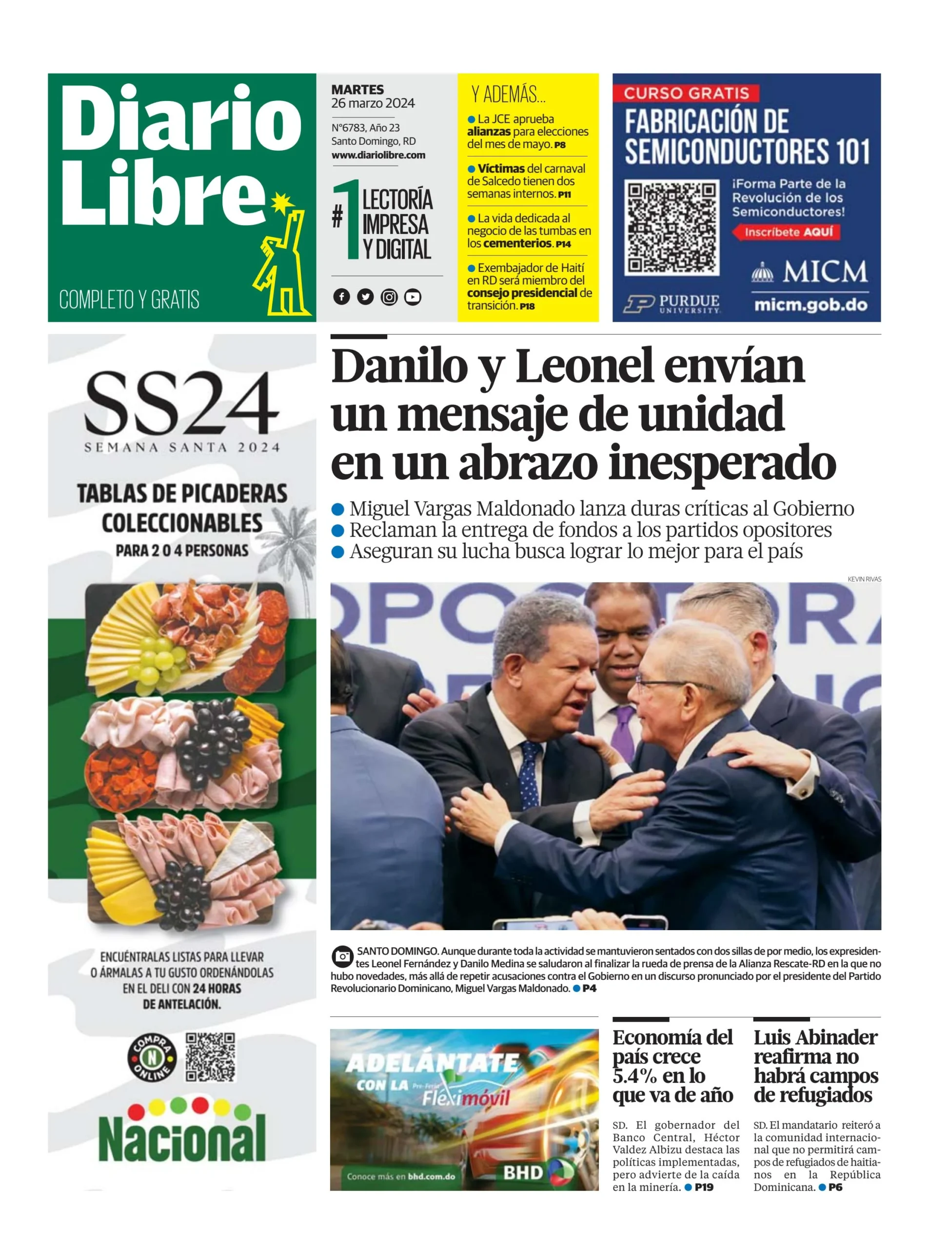 Portada Periódico Diario Libre, Martes 26 Marzo, 2024
