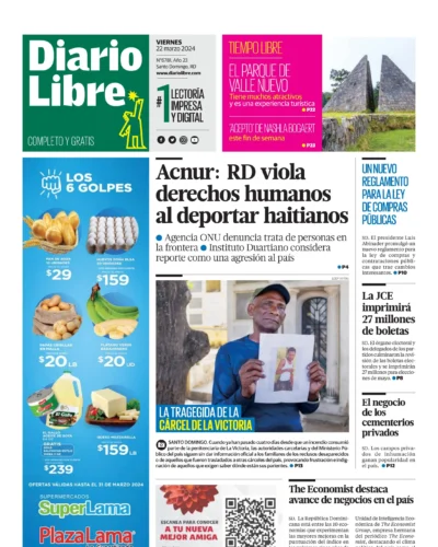 Portada Periódico Diario Libre, Viernes 22 Marzo, 2024