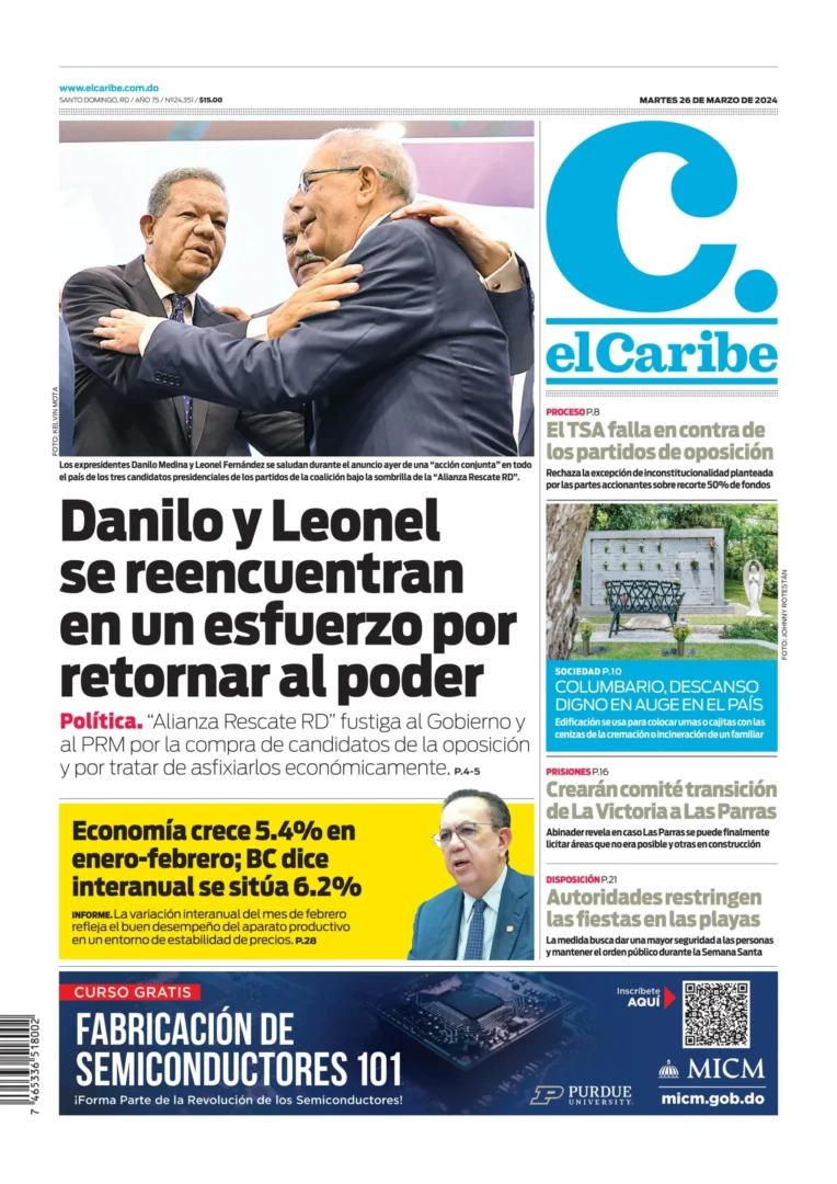 Portada Periódico El Caribe, Martes 26 Marzo, 2024