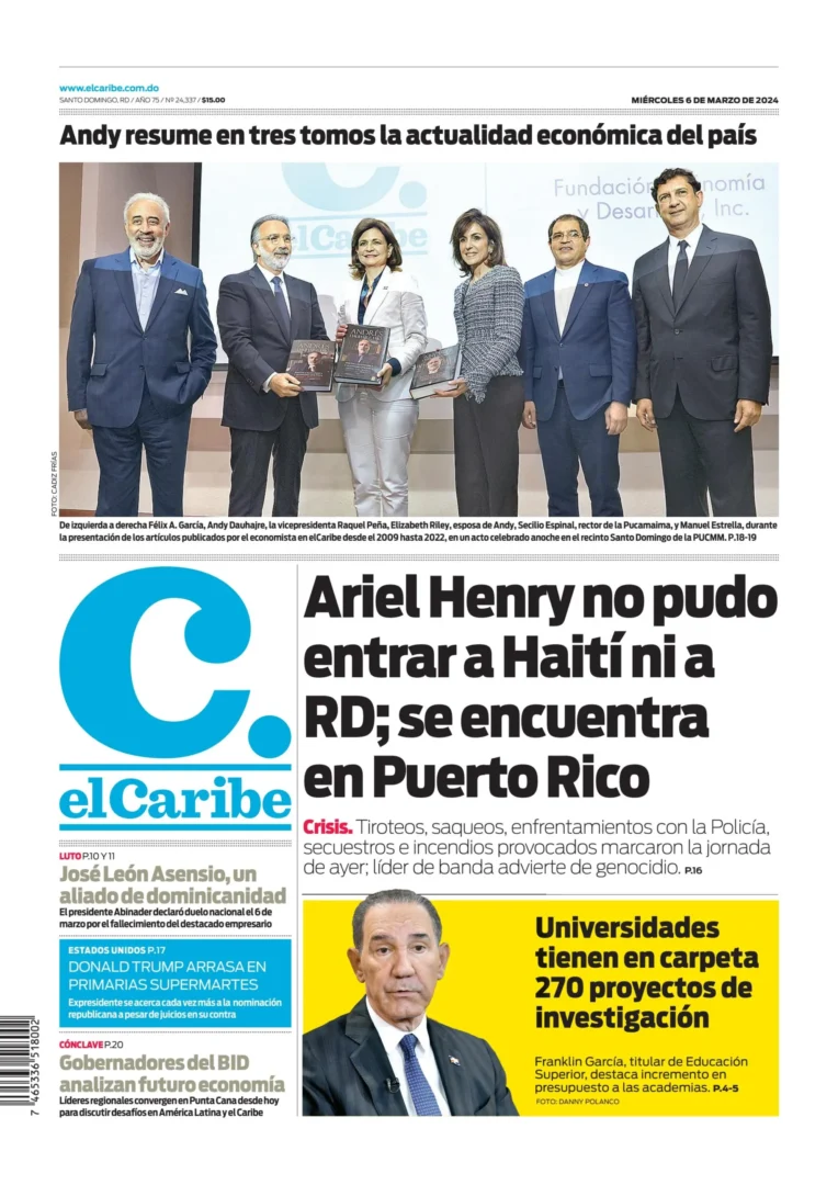 Portada Periódico El Caribe, Miércoles 06 Marzo, 2024