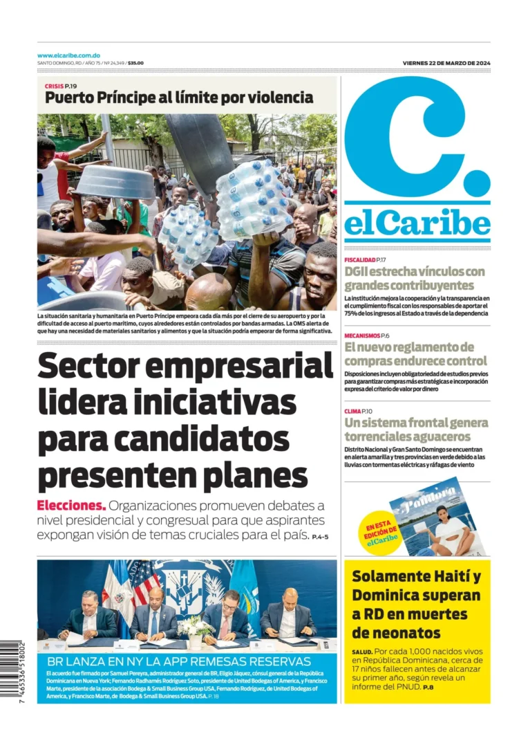 Portada Periódico El Caribe, Viernes 22 Marzo, 2024