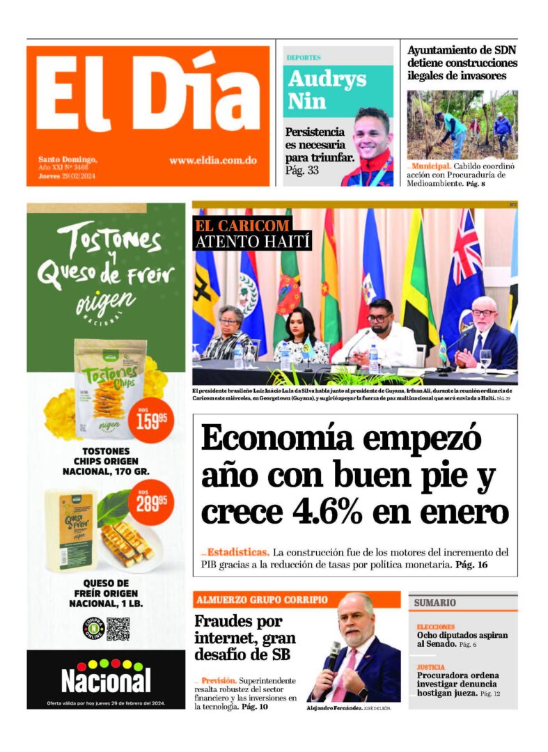 Portada Periódico El Día, Lunes 04 Marzo, 2024